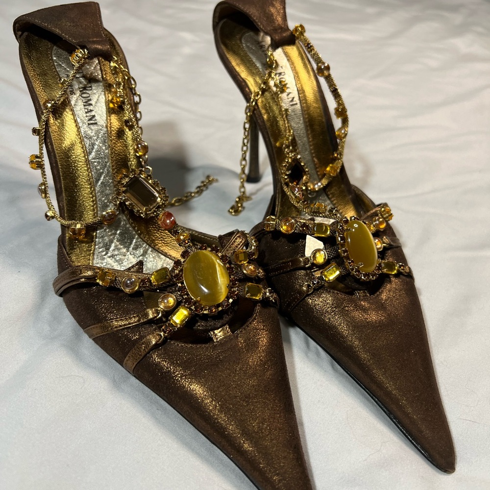 Vintage Artisti Romani Athens T strap Genuine Leather Pointed Toe Heels 36 6.5-7 - Picture 5 of 15